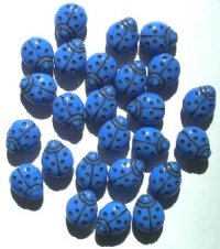 25 14mm Opaque Blue Ladybug Glass Beads